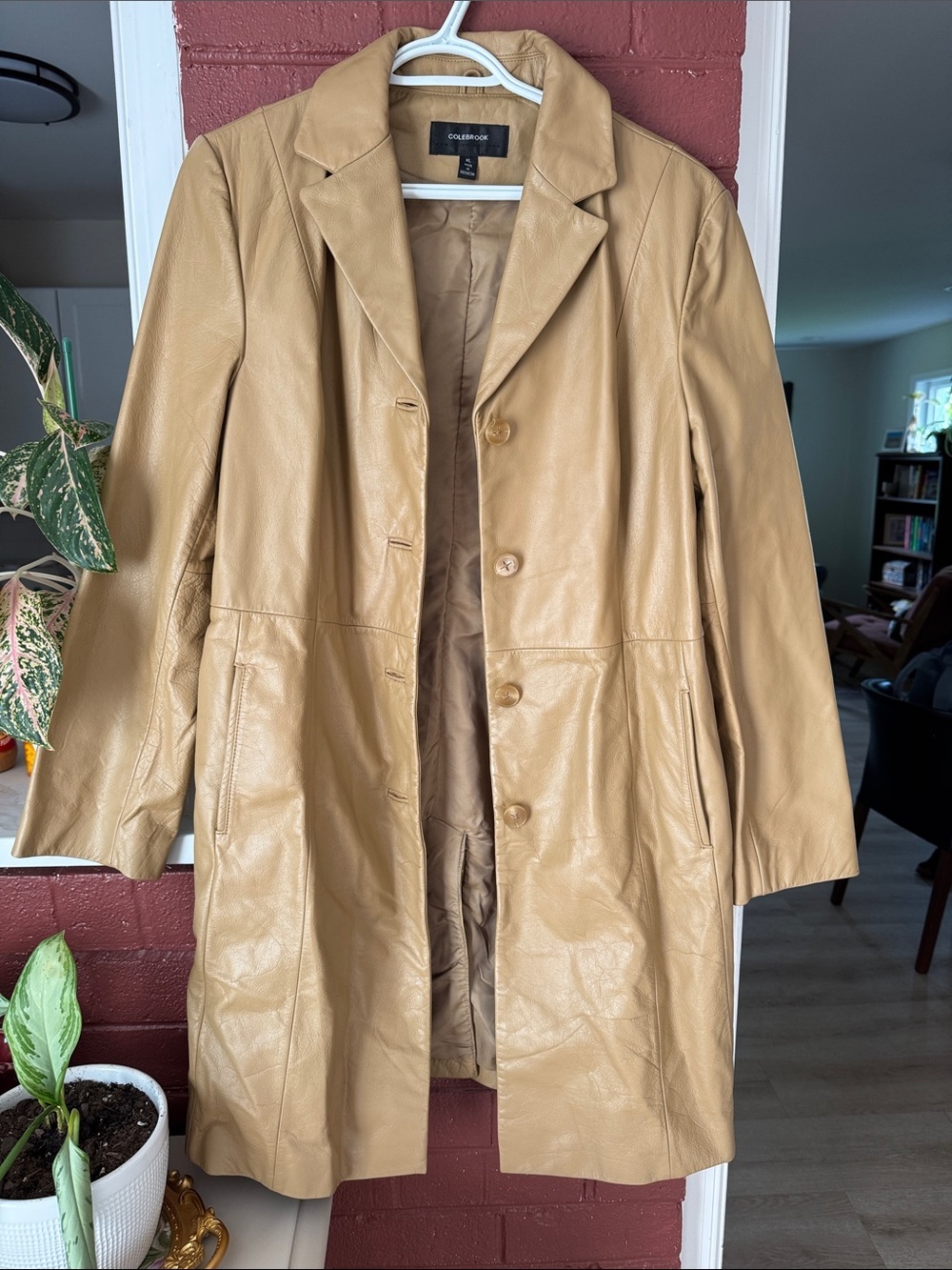 Colebrook Vintage Women's Tan Leather Single-Breasted Long Coat XL
